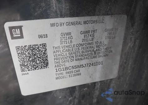 2018 Chevrolet Cruze Ls Auto из США, поврежденный, VIN 1G1BC5SM5J7241101